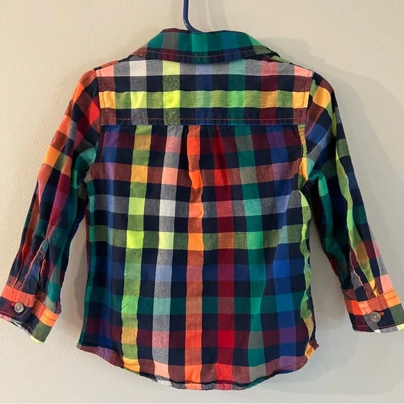 Rainbow Plaid Long-sleeved Button-up Shirt Size 2T - Picture 2 of 4